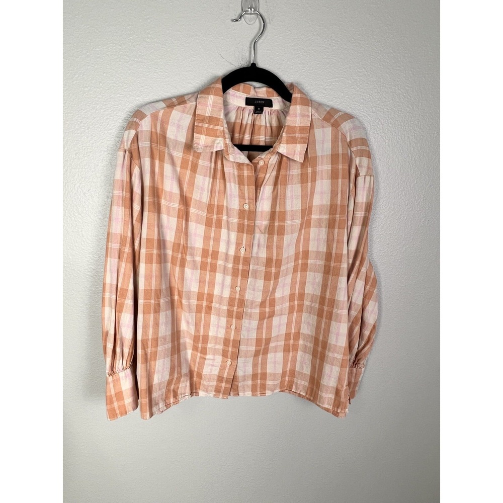 J.Crew Womens Plaid Button down Long Sleeve Shirt size medium Pink orange